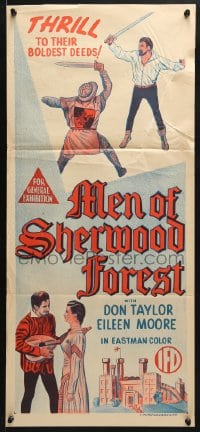 4c720 MEN OF SHERWOOD FOREST Aust daybill 1956 art of Don Taylor as Robin Hood fighting guard!