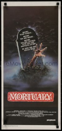 4c730 MORTUARY Aust daybill 1983 Satanic cult, cool artwork of hand reaching up from grave!