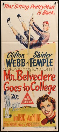 4c734 MR. BELVEDERE GOES TO COLLEGE Aust daybill 1949 great artwork of Clifton Webb & Shirley Temple!