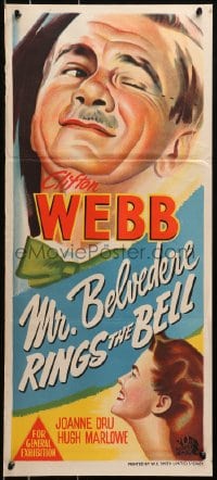 4c735 MR. BELVEDERE RINGS THE BELL Aust daybill 1952 artwork of Clifton Webb winking at Joanne Dru!