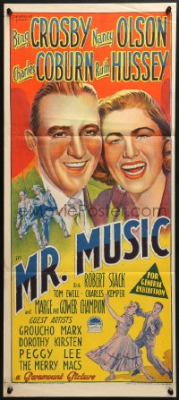 4c737 MR. MUSIC Aust daybill 1950 Richardson Studio art of Bing Crosby, Nancy Olson & more!