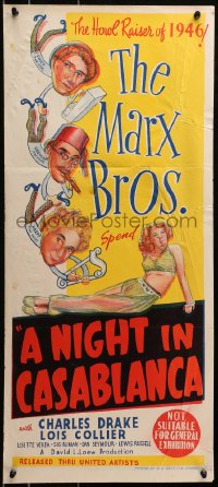 4c748 NIGHT IN CASABLANCA Aust daybill 1946 art of Marx Brothers, Groucho, Chico & Harpo!