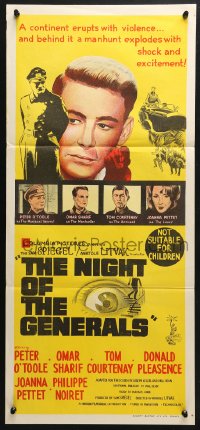 4c751 NIGHT OF THE GENERALS Aust daybill 1967 WWII officer Peter O'Toole in manhunt across Europe!