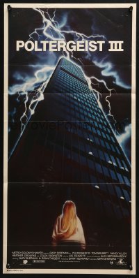 4c794 POLTERGEIST 3 Aust daybill 1988 great image of Heather O'Rourke by skyscraper in storm!