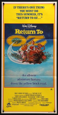 4c824 RETURN TO OZ Aust daybill 1985 Walt Disney, great different artwork of cast on flying bed!