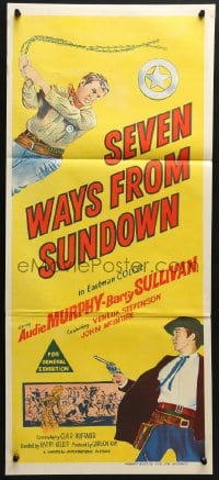 4c846 SEVEN WAYS FROM SUNDOWN Aust daybill 1960 cowboys Audie Murphy & Barry Sullivan!