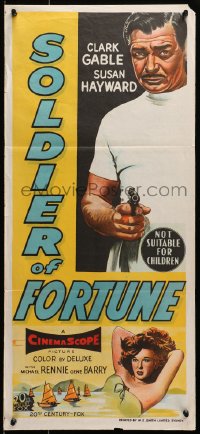 4c873 SOLDIER OF FORTUNE Aust daybill 1955 art of Clark Gable w/gun, plus sexy Susan Hayward!