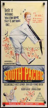 4c878 SOUTH PACIFIC Aust daybill 1959 art of Mitzi Gaynor, Rodgers & Hammerstein musical!