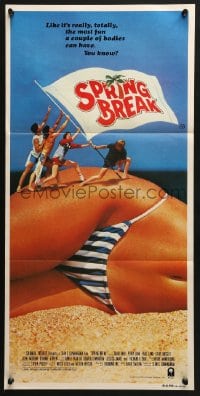 4c880 SPRING BREAK Aust daybill 1983 sexy image of tiny college boys climbing huge girl in bikini!