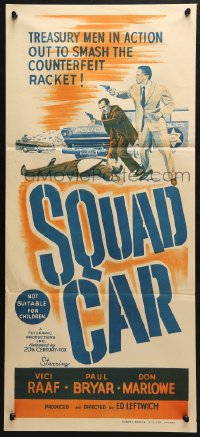 4c883 SQUAD CAR Aust daybill 1960 action art of desperate danger and T-Men in action!