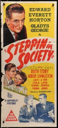 4c893 STEPPIN' IN SOCIETY Aust daybill 1945 Edward Everett Horton in top hat with sexy Gladys George!