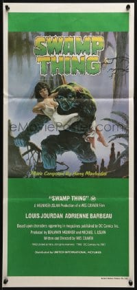 4c905 SWAMP THING Aust daybill 1982 Wes Craven, Richard Hescox art of him holding Adrienne Barbeau!