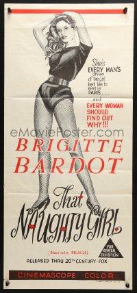 4c918 THAT NAUGHTY GIRL Aust daybill 1958 full-length sexy Brigitte Bardot as Mam'zelle Pigalle!