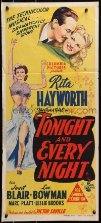 4c937 TONIGHT & EVERY NIGHT Aust daybill 1944 sexy showgirl Rita Hayworth shows legs!