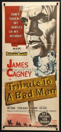 4c943 TRIBUTE TO A BAD MAN Aust daybill 1956 great art of James Cagney, pretty Irene Papas!