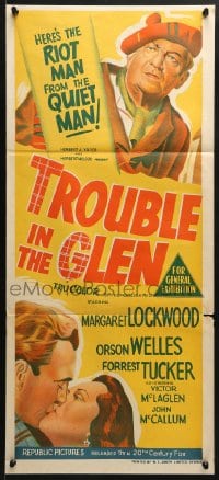 4c945 TROUBLE IN THE GLEN Aust daybill 1954 art of Orson Welles & Margaret Lockwood!