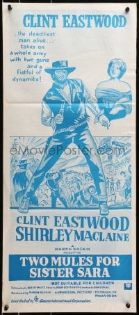 4c949 TWO MULES FOR SISTER SARA Aust daybill R1970s art of gunslinger Clint Eastwood & MacLaine!
