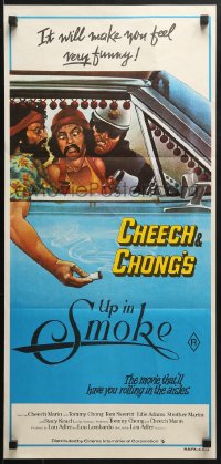 4c957 UP IN SMOKE Aust daybill 1978 Cheech & Chong marijuana drug classic, great Scakisbrick art!