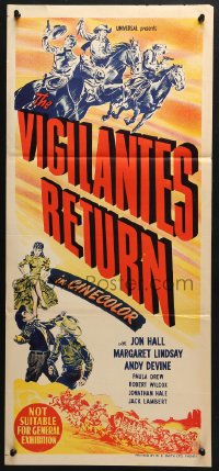 4c962 VIGILANTES RETURN Aust daybill 1946 Jon Hall, Margaret Lindsay & Andy Devine, western action!