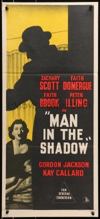 4c963 VIOLENT STRANGER Aust daybill 1957 art of sexy Faith Domergue menaced by a Man in the Shadow!