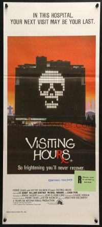 4c964 VISITING HOURS Aust daybill 1982 William Shatner, Lee Grant, skull in hospital horror art!