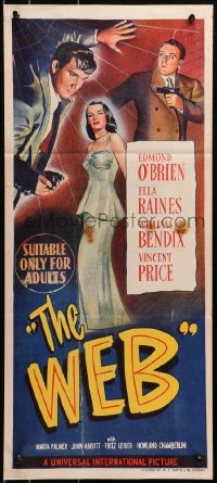 4c975 WEB Aust daybill 1947 Edmond O'Brien & sexy full-length Ella Raines, cool film noir art!