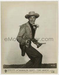 4d366 FORT WORTH  8x10 still 1951 great portrait of cowboy Randolph Scott with both guns drawn!