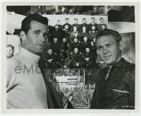 4d431 GREAT ESCAPE candid 8.25x10 still 1963 McQueen & Garner standing by photo of real escapees!