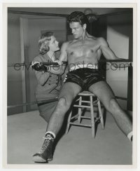 4d554 JOHN ERICSON  8x10 still 1950s displaying his physique in boxing trunks in corner of ring!