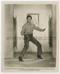 4d601 LAWLESS BREED  8x10 still 1953 great portrait of Rock Hudson with gun drawn in swinging door!