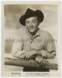 4d805 RED PONY  8x10.25 still 1949 great smiling portrait of Robert Mitchum leaning on fence!