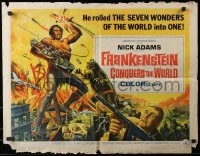 4f579 FRANKENSTEIN CONQUERS THE WORLD 1/2sh 1966 Toho, art of monsters terrorizing by Reynold Brown!