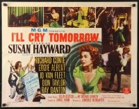 4f606 I'LL CRY TOMORROW style A 1/2sh 1955 artwork of distressed Susan Hayward in her greatest performance!