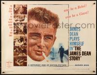4f622 JAMES DEAN STORY 1/2sh 1957 cool close up smoking artwork, was he a Rebel or a Giant?