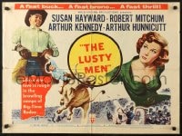 4f661 LUSTY MEN style B 1/2sh 1952 Robert Mitchum with sexy Susan Hayward & riding bull!