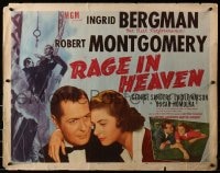 4f707 RAGE IN HEAVEN style B 1/2sh R1946 Ingrid Bergman, Robert Montgomery, George Sanders!