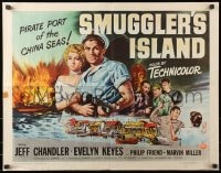 4f740 SMUGGLER'S ISLAND style B 1/2sh 1951 artwork of manly Jeff Chandler & sexy Evelyn Keyes!