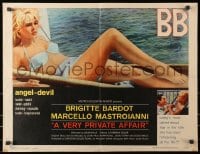 4f774 VERY PRIVATE AFFAIR 1/2sh 1962 Louis Malle's Vie Privee, c/u of sexiest Brigitte Bardot!