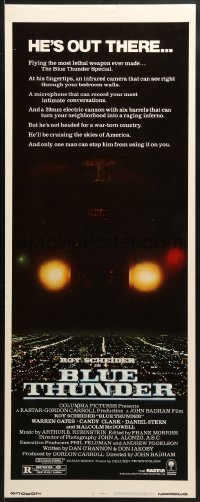 4f024 BLUE THUNDER insert 1983 Roy Scheider, Warren Oates, cool helicopter over city image!
