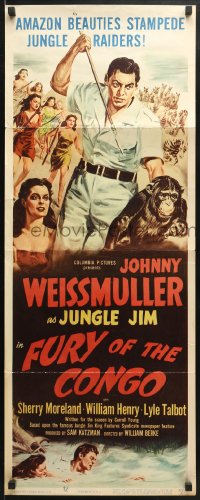 4f099 FURY OF THE CONGO insert 1951 great art of Johnny Weissmuller as Jungle Jim!