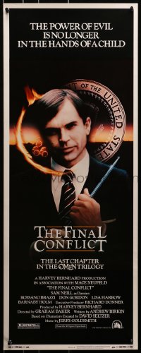 4f174 OMEN 3 - THE FINAL CONFLICT insert 1981 creepy image of Sam Neill as President Damien!