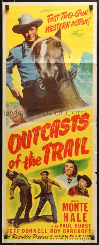 4f178 OUTCASTS OF THE TRAIL insert 1949 great images of cowboy Monte Hale in western action!