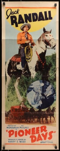 4f181 PIONEER DAYS insert 1940 western cowboy Jack Randall on his horse + stagecoach!