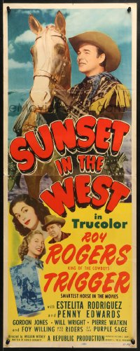 4f219 SUNSET IN THE WEST insert 1950 great artwork of Roy Rogers King of the Cowboys & Trigger!