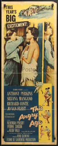 4f235 THIS ANGRY AGE insert 1958 great art of Anthony Perkins & nearly naked Silvana Mangano!