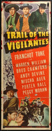 4f247 TRAIL OF THE VIGILANTES insert 1940 art of cowboys Franchot Tone, William, Crawford!