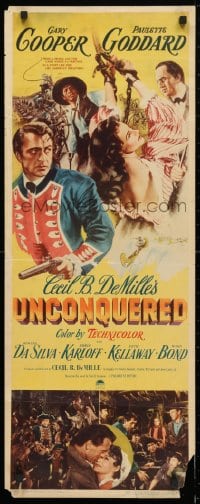 4f253 UNCONQUERED insert 1947 Gary Cooper & sexy Paulette Goddard in colonial America!