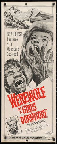 4f261 WEREWOLF IN A GIRLS' DORMITORY insert 1963 beauties are the prey of a monster's desires!