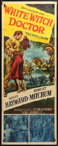 4f268 WHITE WITCH DOCTOR insert 1953 art of Susan Hayward & Robert Mitchum in African jungle!