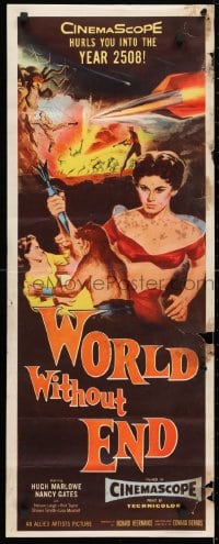 4f273 WORLD WITHOUT END insert 1956 CinemaScope's first sci-fi thriller, incredible Brown art!